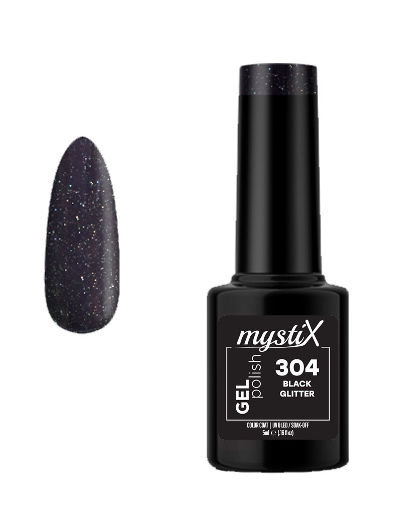 MystiX Gel Polish 304 (Black Glitter) 5ml MystiX 8345