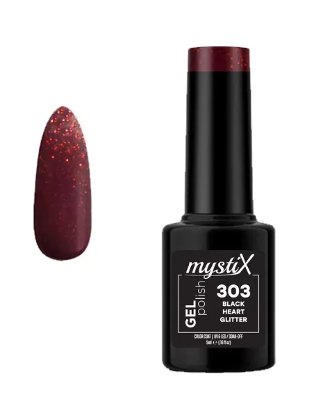 MystiX Gel Polish 303 (Black HEeart Glitter) 5ml