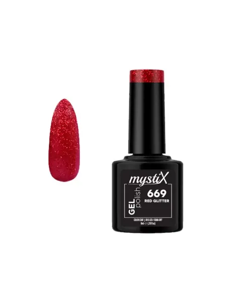 MystiX Gel Polish 669 (Red Glitter) 8ml