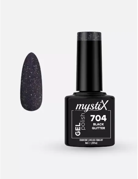 MystiX Gel Polish 704 (Black Giltter) 8ml | Άρωμα Ονείρου